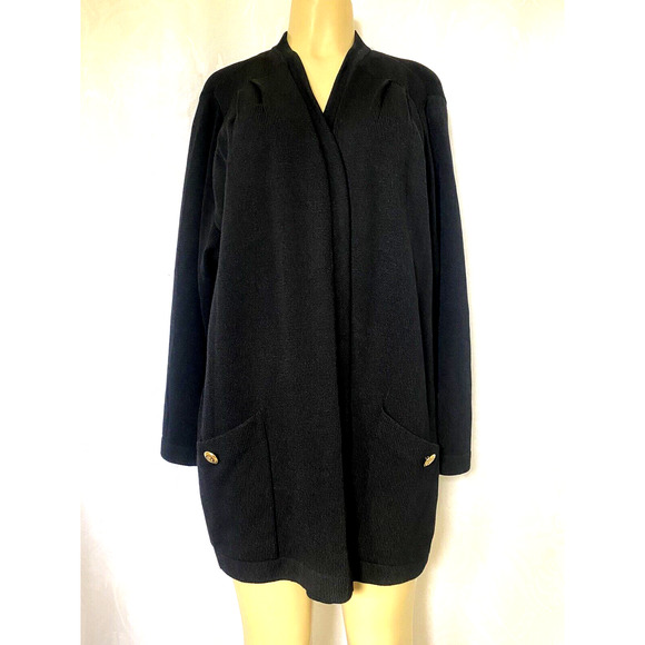 St John Santana Knit Open Jacket Cardigan Sweater Blazer Black Long Slee… - Picture 2 of 8